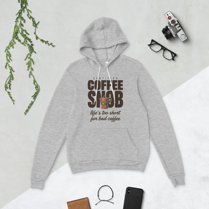 Certified Coffee Snob coffee hoodie — Athletic Heather, flat lay