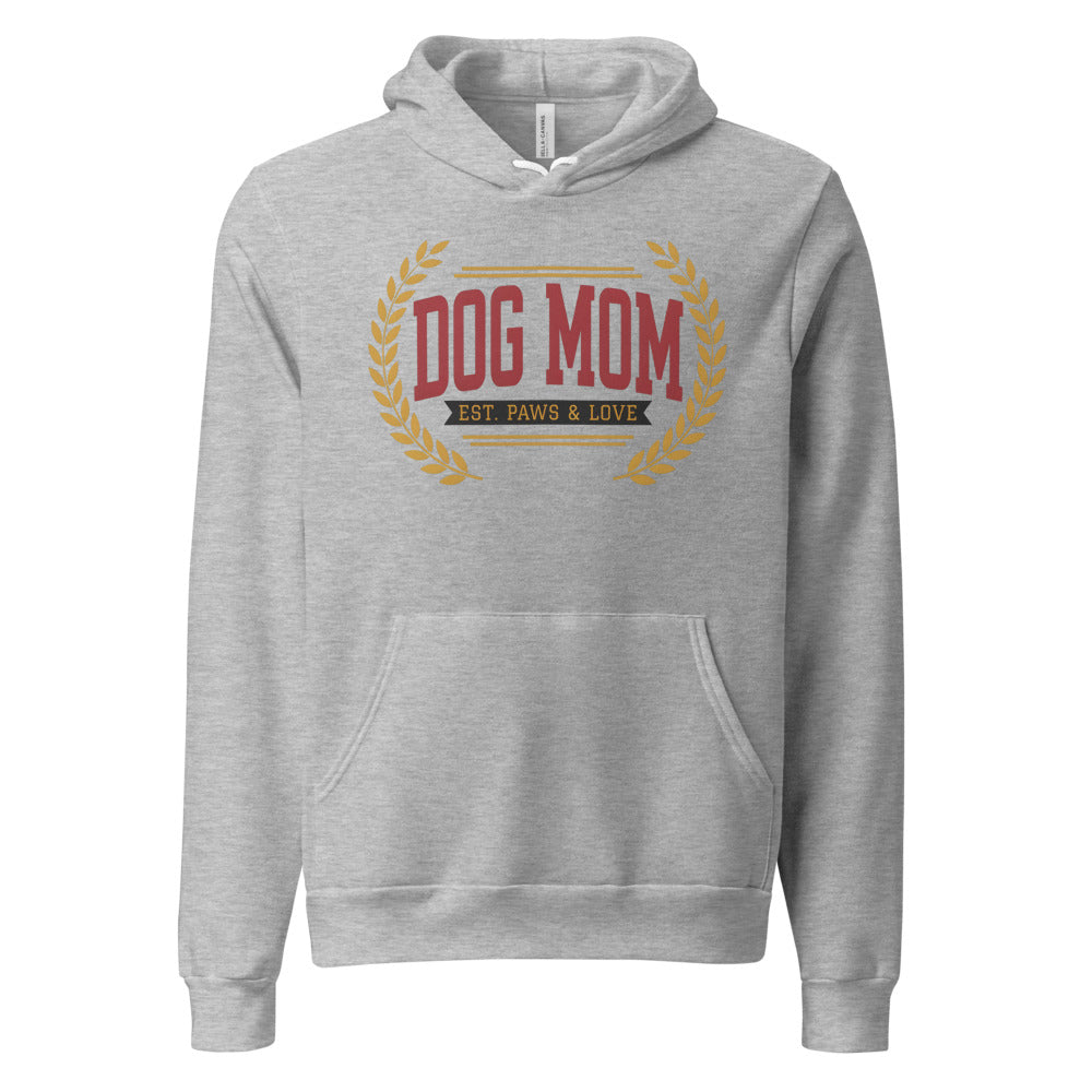 Dog Mom vintage varsity wordmark hoodie — Athletic Heather, front