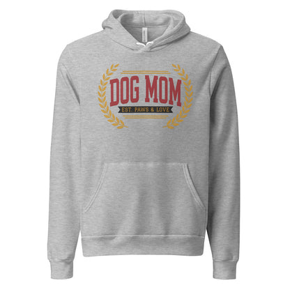 Dog Mom vintage varsity wordmark hoodie — Athletic Heather, front