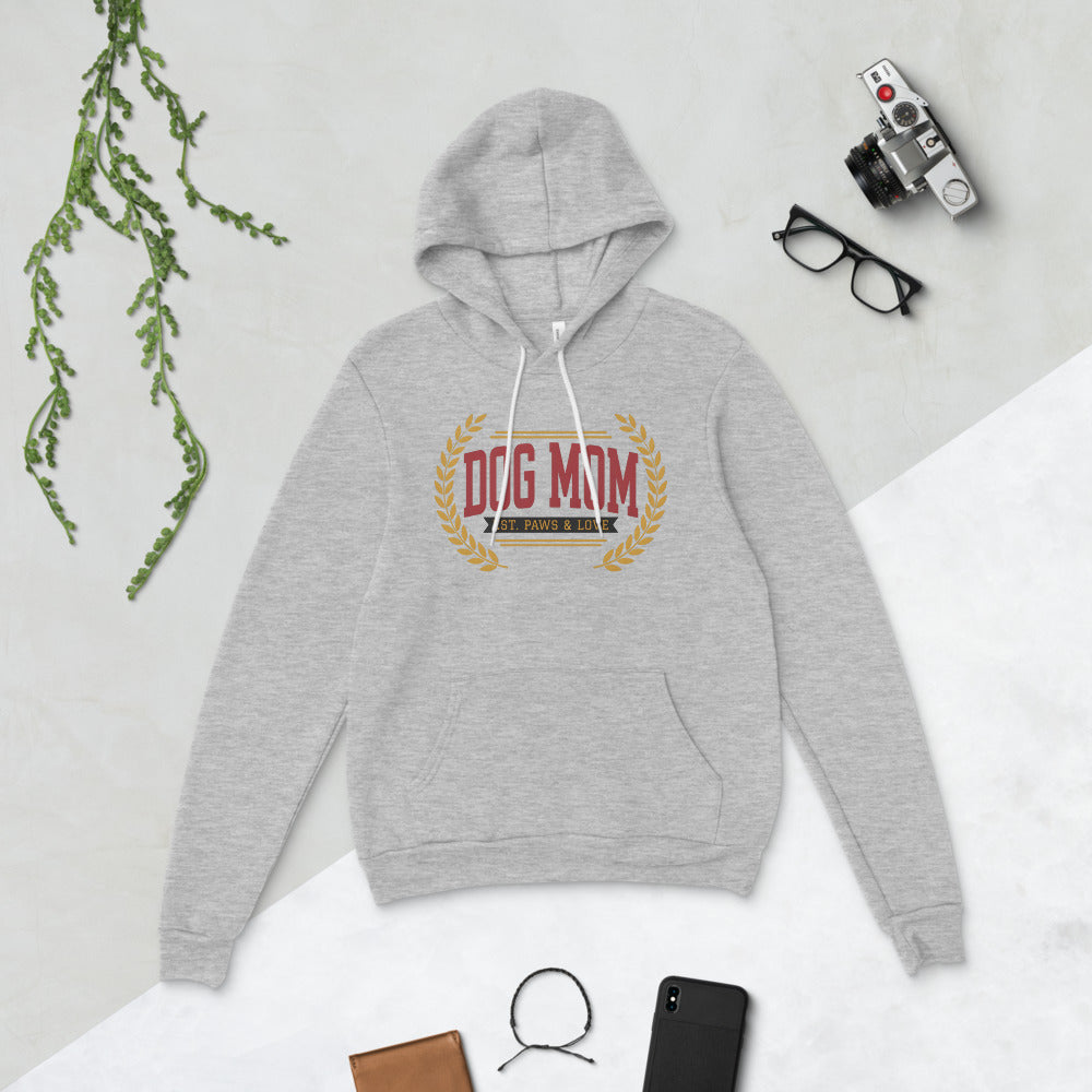 Dog Mom vintage varsity wordmark hoodie — Athletic Heather, flat lay