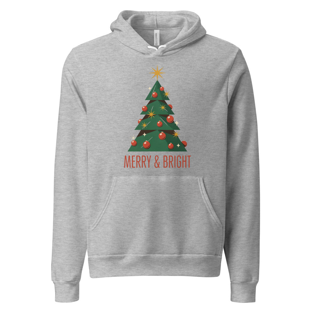 Atomic mid-century retro Christmas tree hoodie — Athletic Heather, front