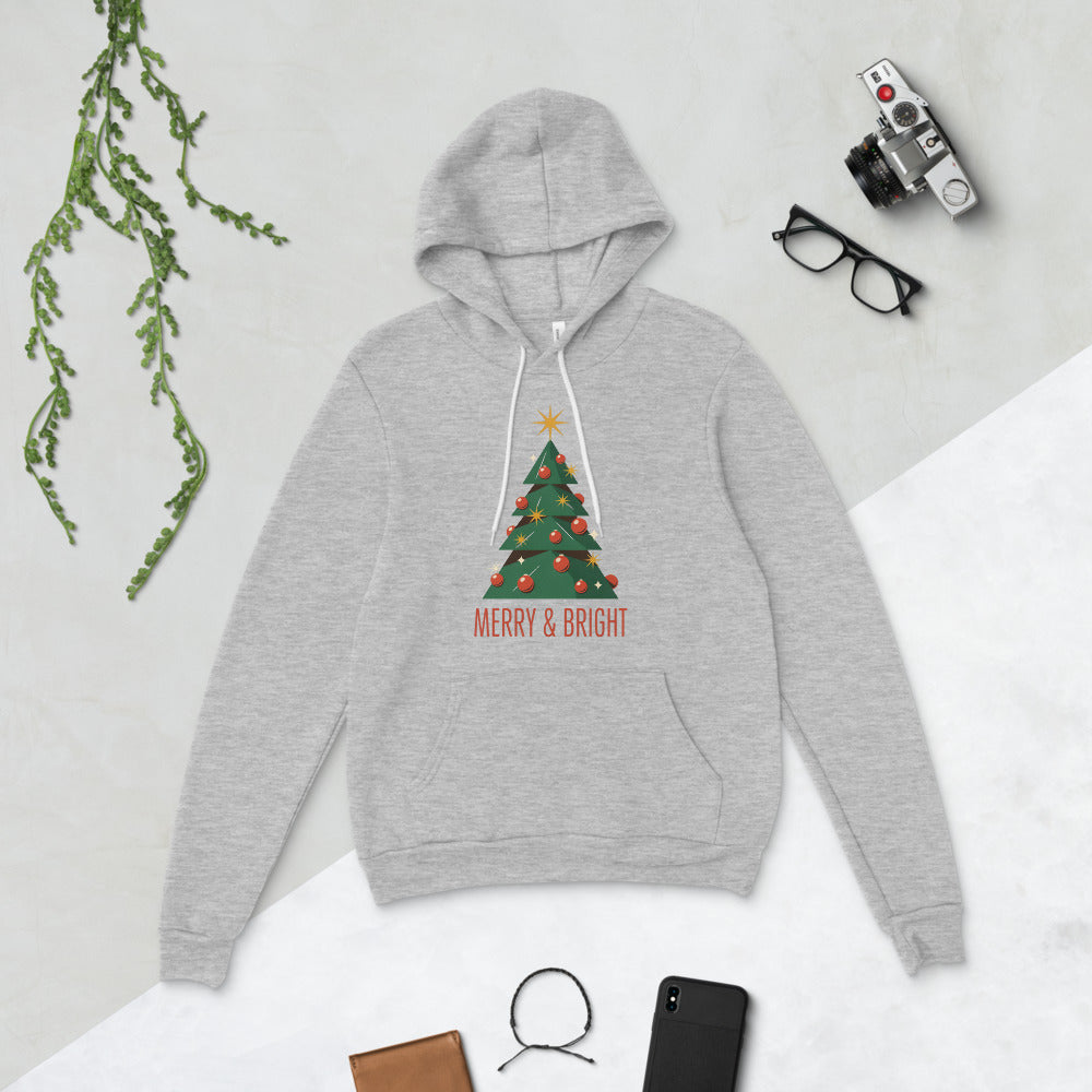 Atomic mid-century retro Christmas tree hoodie — Athletic Heather, flat lay