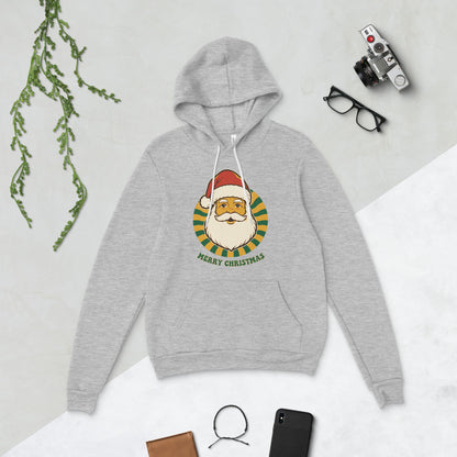 Groovy Santa retro Christmas hoodie — Athletic Heather, flat lay