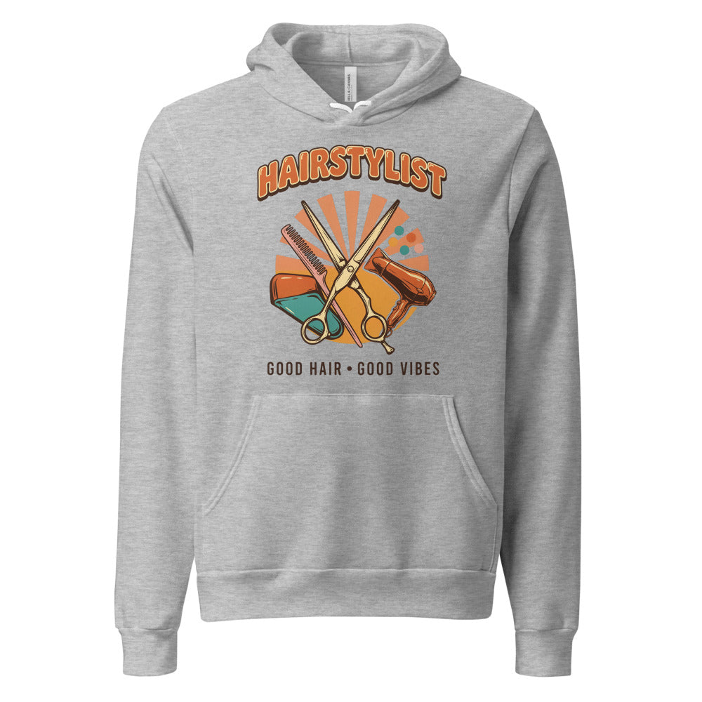 Retro Salon Hairstylist good hair good vibes hoodie — Athletic Heather, front