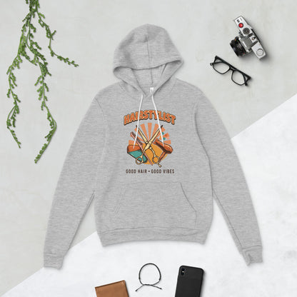 Retro Salon Hairstylist good hair good vibes hoodie — Athletic Heather, flat lay