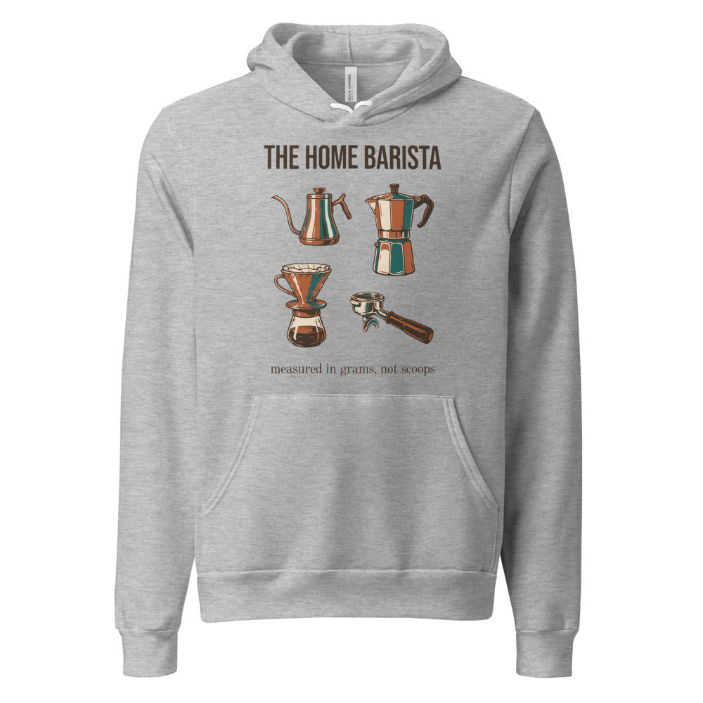 The Home Barista specialty coffee hoodie — Athletic Heather, front