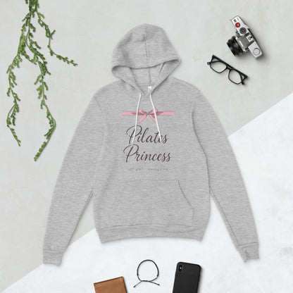 Pilates Princess coquette bow hoodie — Athletic Heather, flat lay