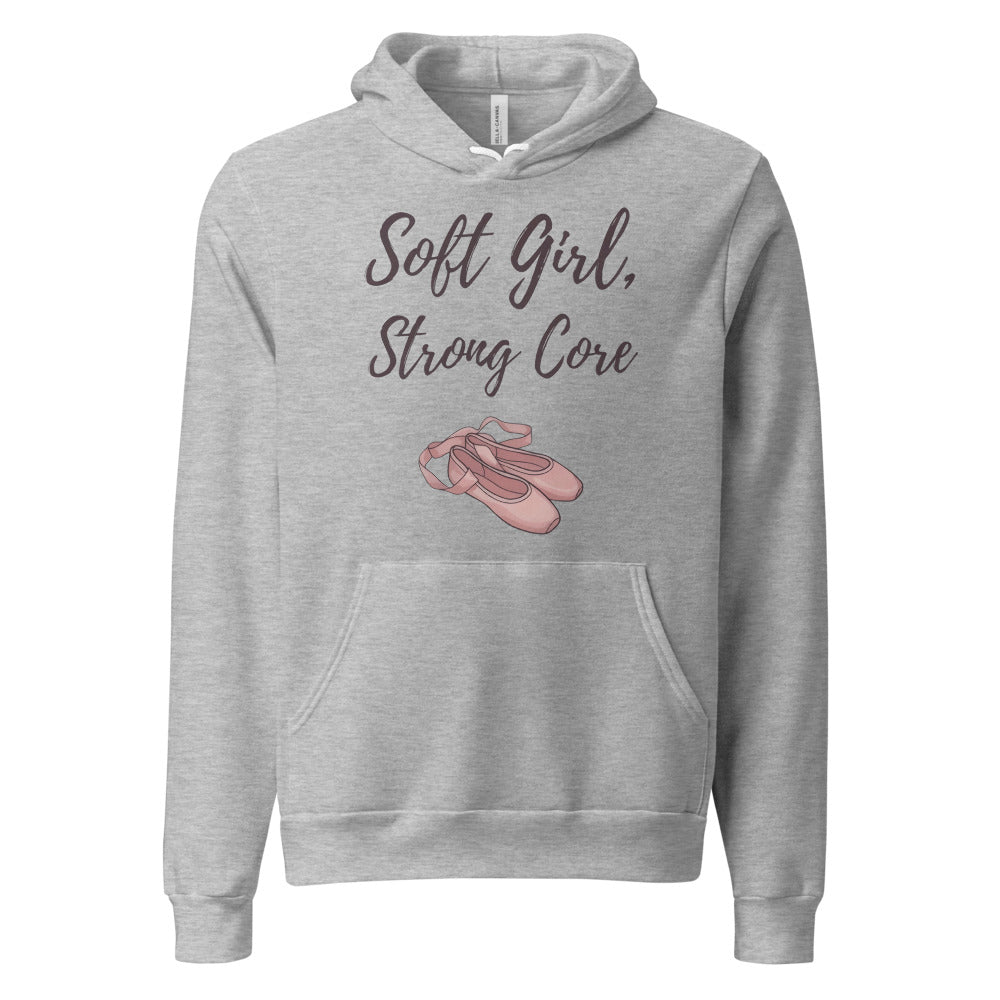 Soft Girl Strong Core ballet coquette pilates hoodie — Athletic Heather, front