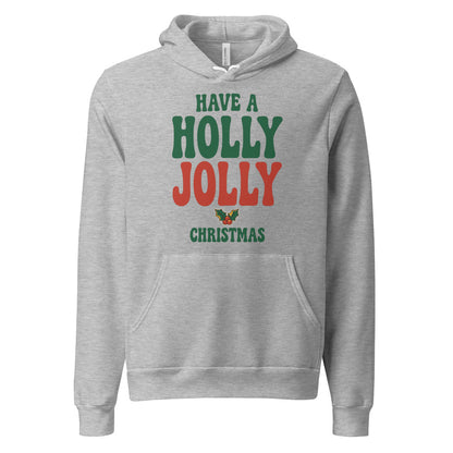 Groovy Holly Jolly retro Christmas hoodie — Athletic Heather, front