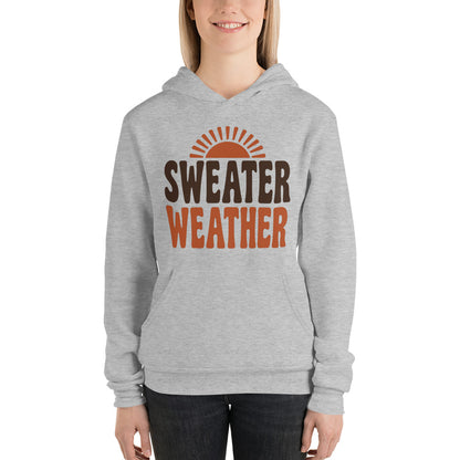 Sweater Weather retro 70s fall hoodie — Athletic Heather, on model