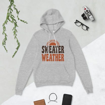 Sweater Weather retro 70s fall hoodie — Athletic Heather, flat lay