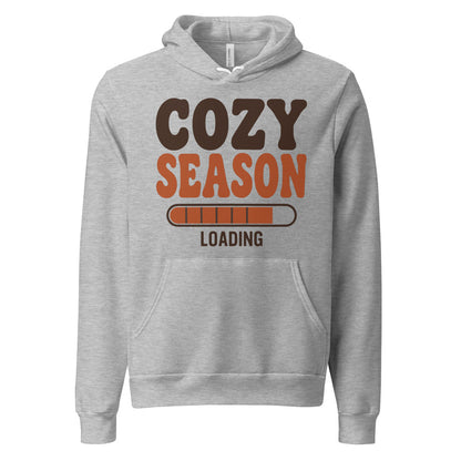 Cozy Season Loading retro 70s fall hoodie — Athletic Heather, front