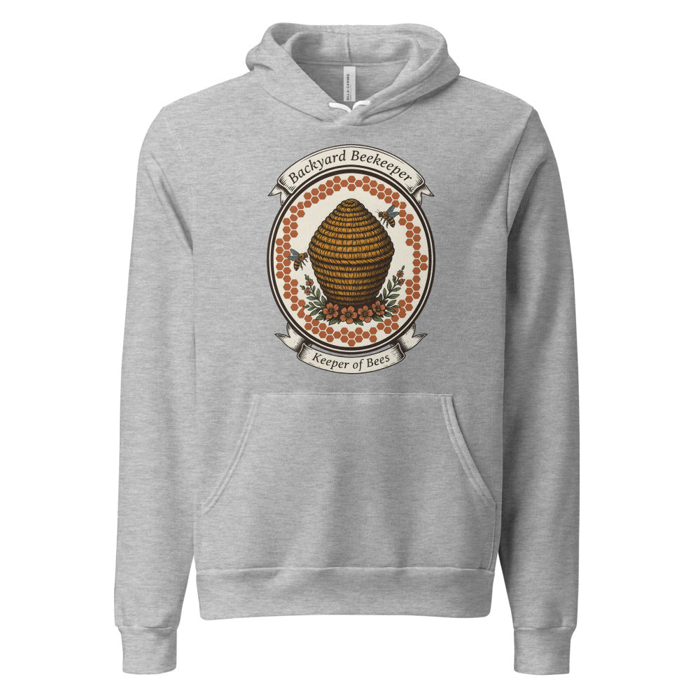 Backyard Beekeeper Keeper of Bees vintage apiary crest hoodie — Athletic Heather, front