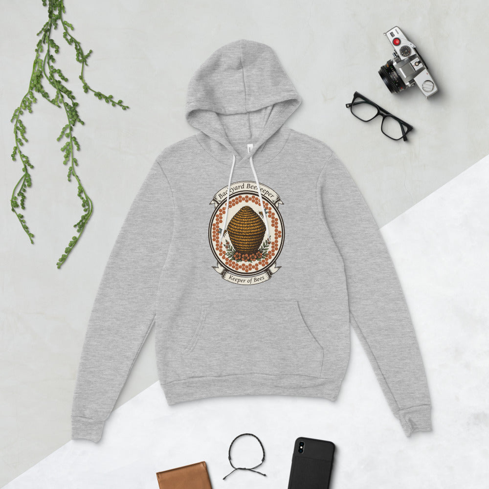 Backyard Beekeeper Keeper of Bees vintage apiary crest hoodie — Athletic Heather, flat lay