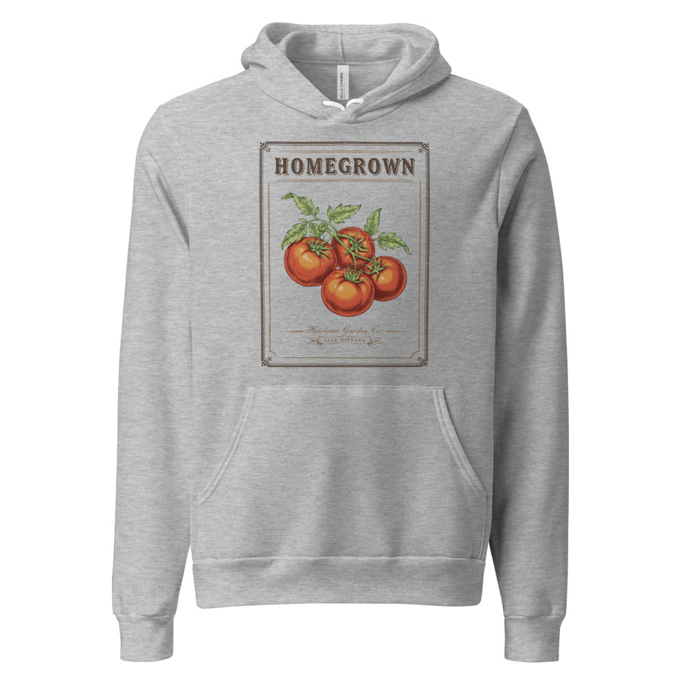 Homegrown Heirloom Seed Packet gardening hoodie — Athletic Heather, front
