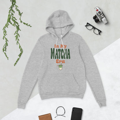 In My Matcha Era retro matcha hoodie — Athletic Heather, flat lay