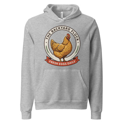 Backyard Flock heritage chicken keeper hoodie — Athletic Heather, front