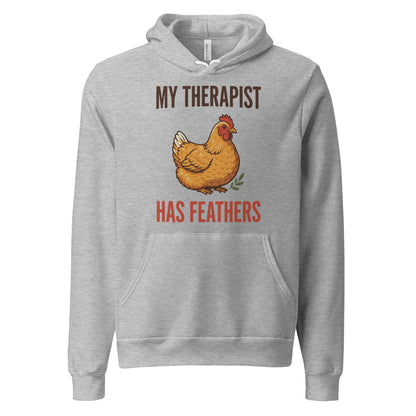 My Therapist Has Feathers funny chicken keeper hoodie — Athletic Heather, front