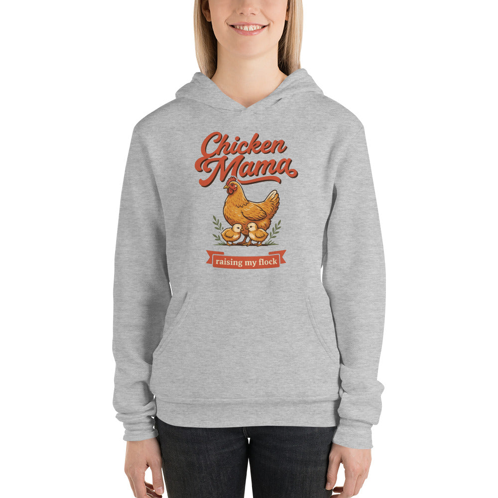Chicken Mama raising my flock chicken keeper hoodie — Athletic Heather, on model