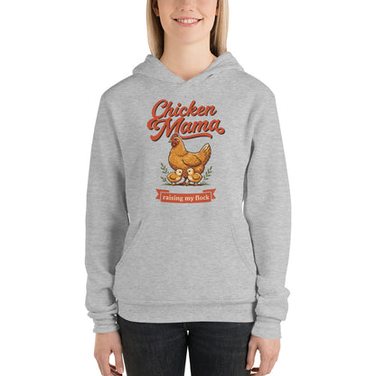 Chicken Mama raising my flock chicken keeper hoodie — Athletic Heather, on model
