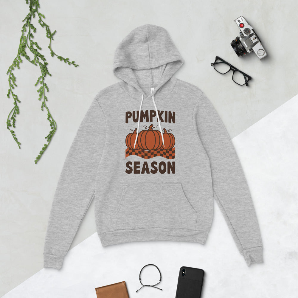 Pumpkin Season retro 70s fall hoodie — Athletic Heather, flat lay