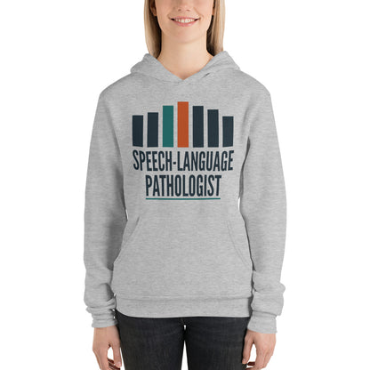 Mid-Century Clinic speech therapy hoodie — Athletic Heather, on model