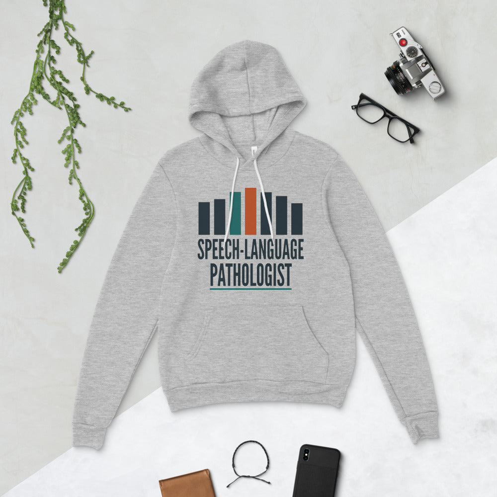 Mid-Century Clinic speech therapy hoodie — Athletic Heather, flat lay