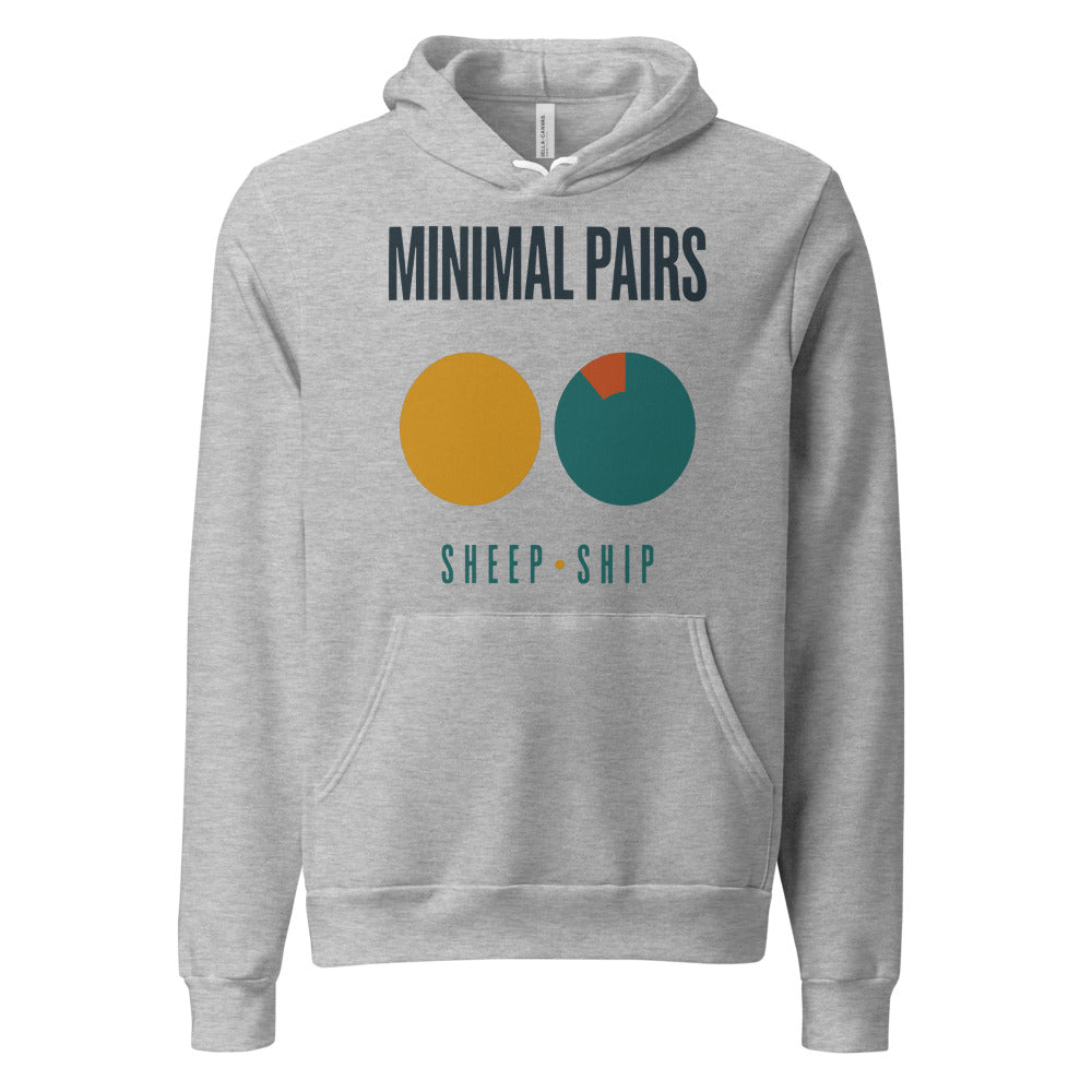 Minimal Pairs speech therapy hoodie — Athletic Heather, front