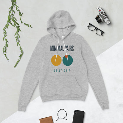 Minimal Pairs speech therapy hoodie — Athletic Heather, flat lay