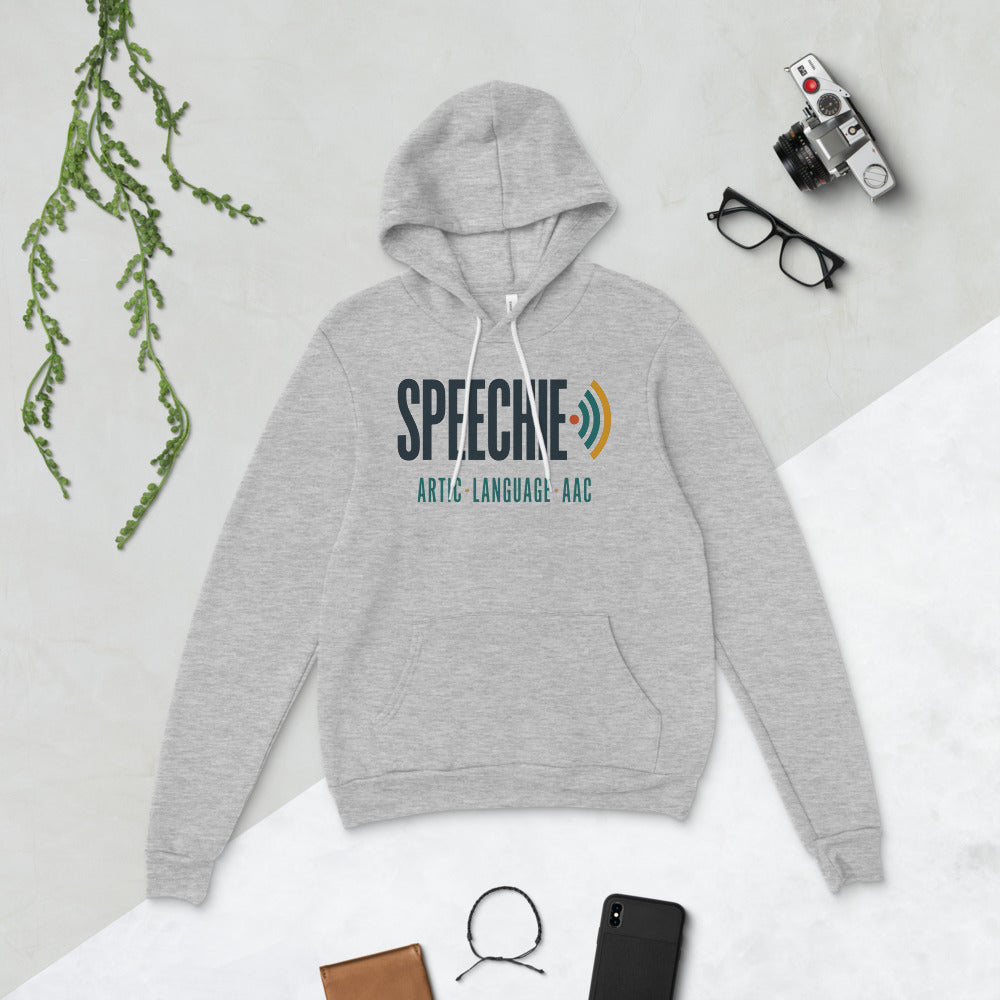 Speechie Wordmark speech therapy hoodie — Athletic Heather, flat lay