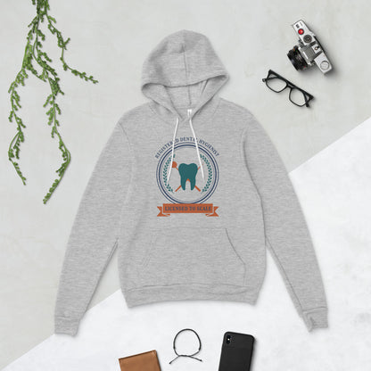 Licensed to Scale registered dental hygienist hoodie — Athletic Heather, flat lay