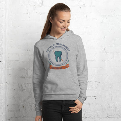 Dental Hygiene Society dental hygienist hoodie — Athletic Heather, on model