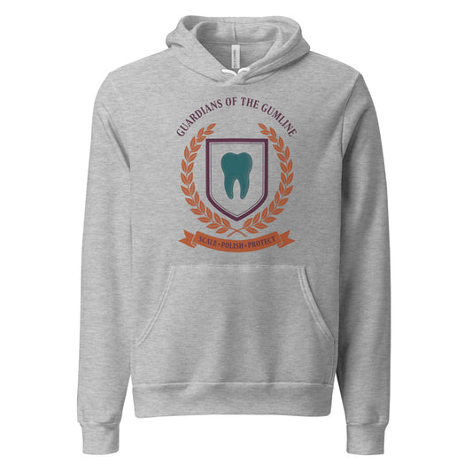 Guardians of the Gumline dental hygienist hoodie — Athletic Heather, front