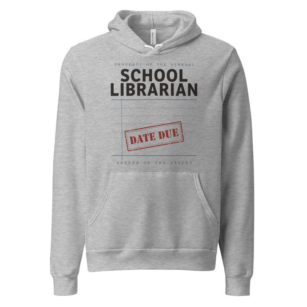 Property of the School Library card catalog school librarian hoodie — Athletic Heather, front