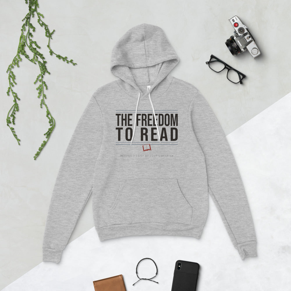 The Freedom to Read school librarian hoodie — Athletic Heather, flat lay