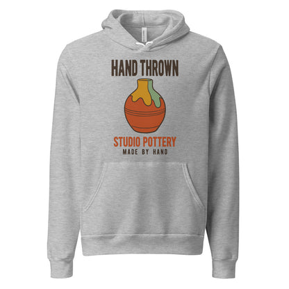 Hand Thrown Studio Pottery retro poster hoodie — Athletic Heather, front