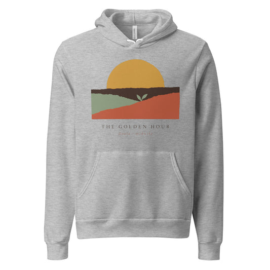 The Golden Hour birth worker doula hoodie — Athletic Heather, front