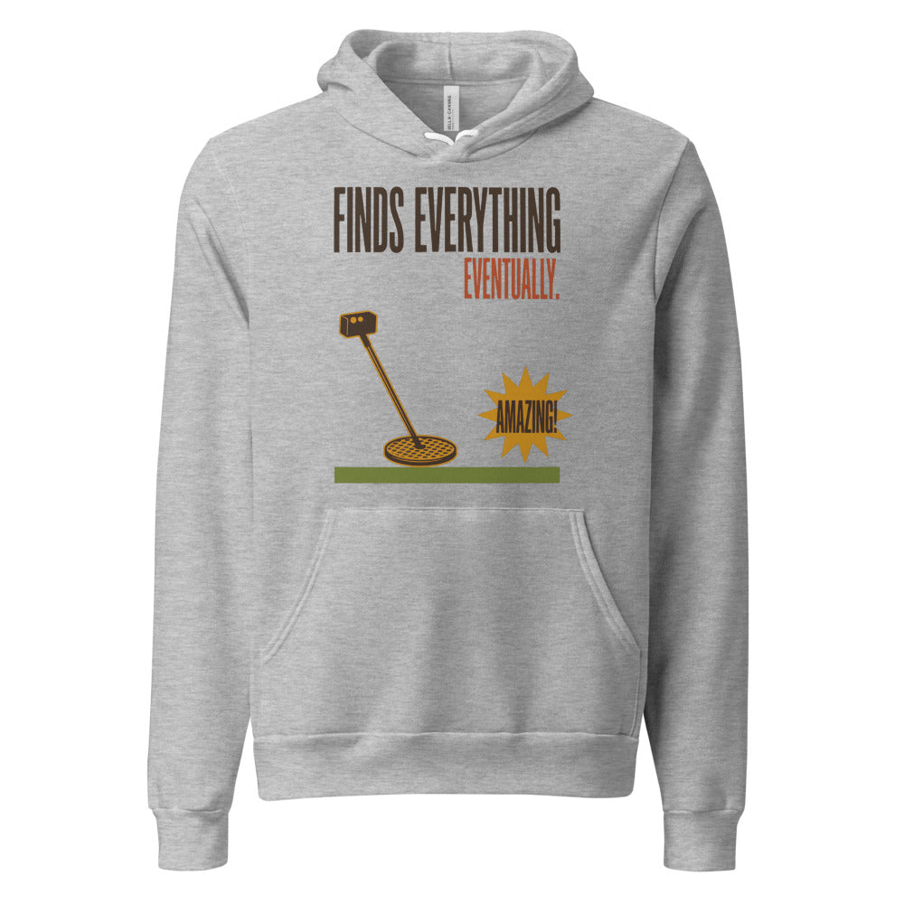 Finds Everything Eventually retro metal detecting hoodie — Athletic Heather, front