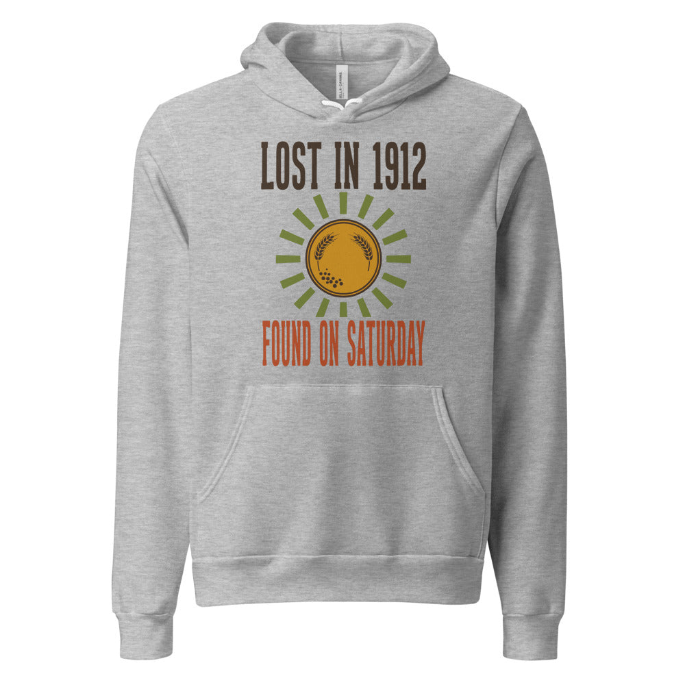 Lost in 1912 Found on Saturday retro metal detecting hoodie — Athletic Heather, front
