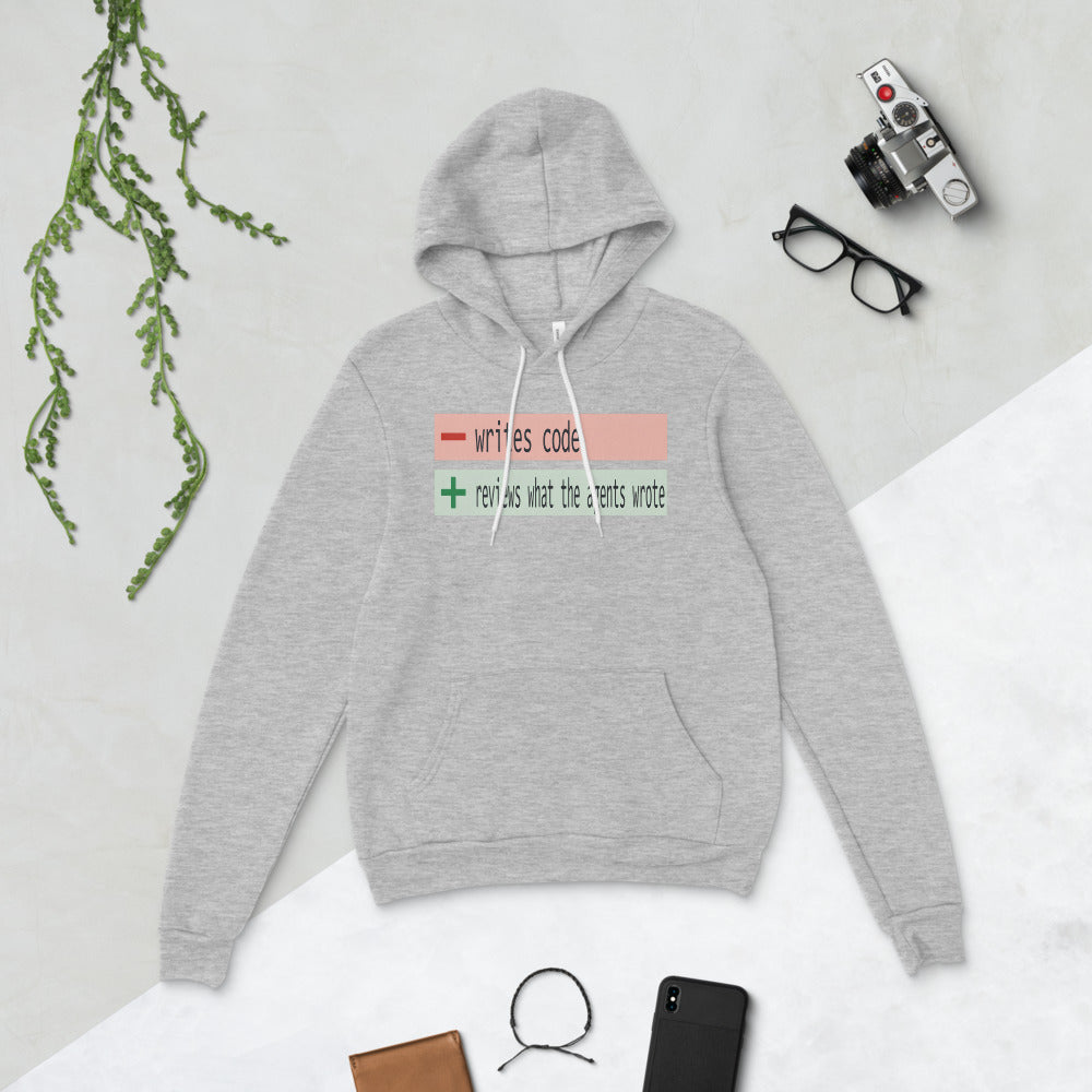The Diff agentic AI engineer hoodie — Athletic Heather, flat lay