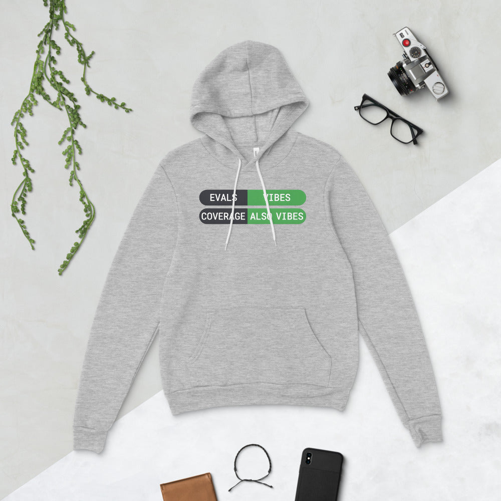 Eval Suite Vibes agentic AI engineer hoodie — Athletic Heather, flat lay