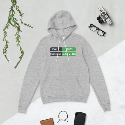 Eval Suite Vibes agentic AI engineer hoodie — Athletic Heather, flat lay