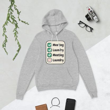 Meeting Laundry funny work from home unisex hoodie — Athletic Heather, flat lay