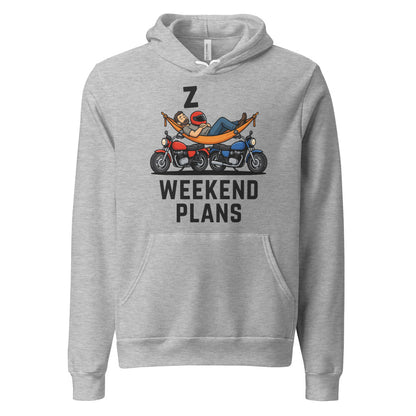 Weekend Plans funny motorcycle dad hoodie — Athletic Heather, front
