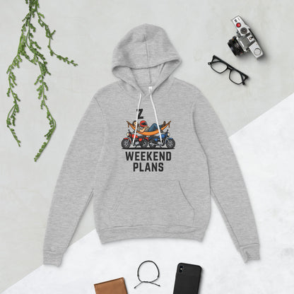 Weekend Plans funny motorcycle dad hoodie — Athletic Heather, flat lay