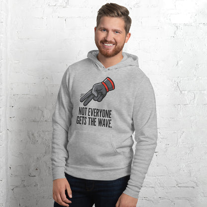 Not Everyone Gets The Wave biker wave motorcycle hoodie — Athletic Heather, on model