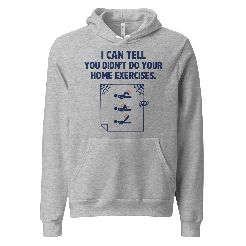 Home Exercises funny physical therapy hoodie — Athletic Heather, front