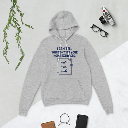 Home Exercises funny physical therapy hoodie — Athletic Heather, flat lay