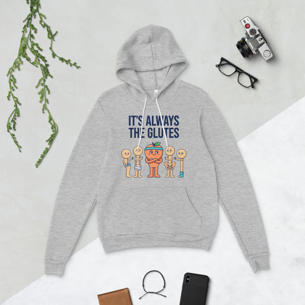 Always The Glutes funny physical therapy hoodie — Athletic Heather, flat lay