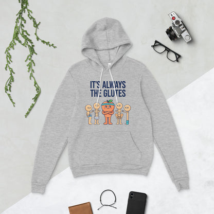 Always The Glutes funny physical therapy hoodie — Athletic Heather, flat lay